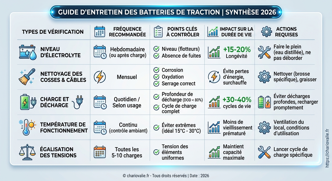 Tableau des fréquences d'entretien d'une batterie de traction par technologie.