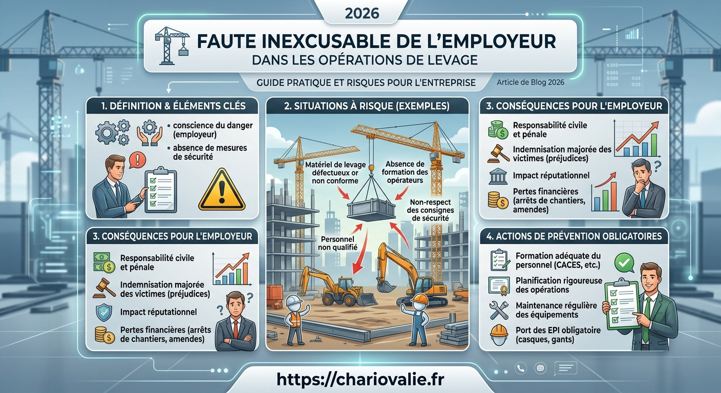 Schéma du processus juridique de la faute inexcusable employeur levage