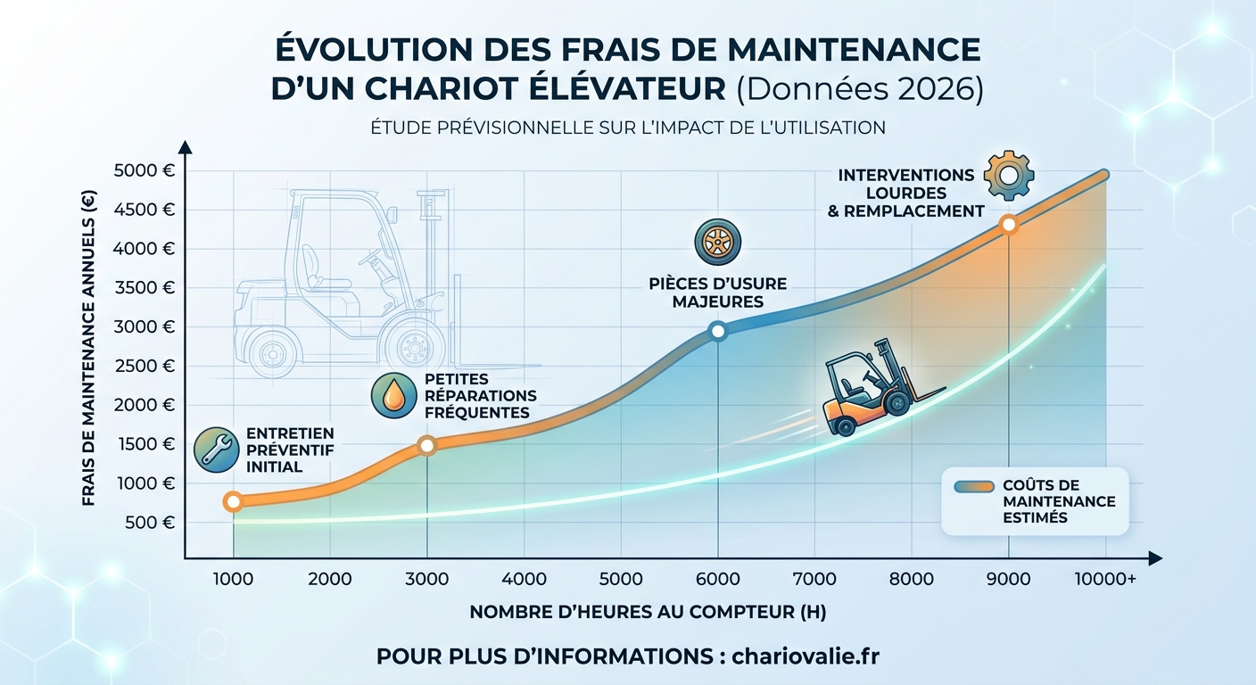 Graphique de la hausse des frais de maintenance chariot élévateur après 5000 heures compteur