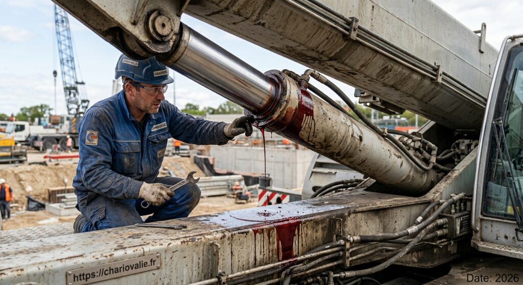 Diagnostic et maintenance d'un vérin hydraulique sur une flèche télescopique