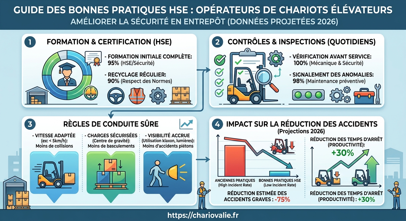 Réduction des accidents en entrepôt grâce aux bonnes pratiques HSE pour chariots élévateurs
