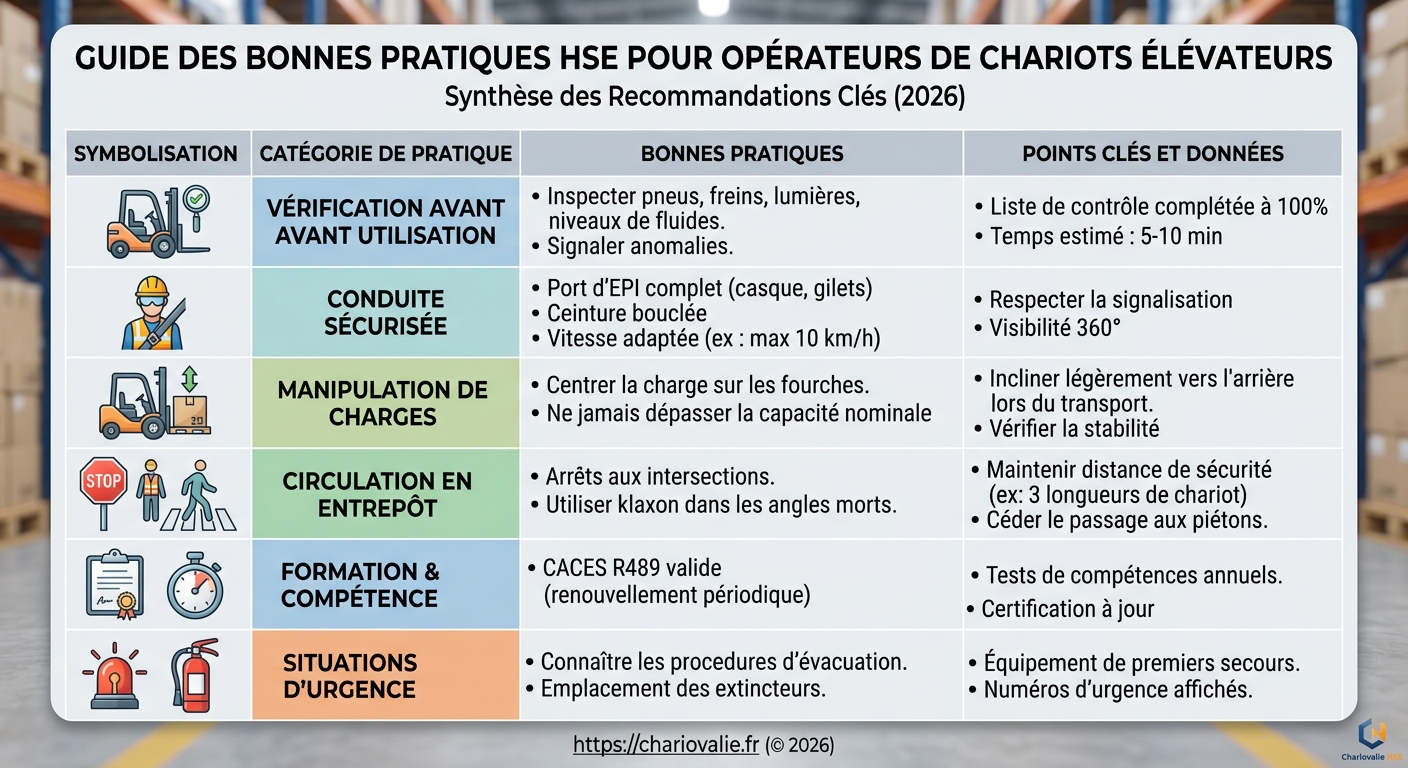 Synthèse des bonnes pratiques HSE pour opérateurs de chariots élévateurs en entrepôt