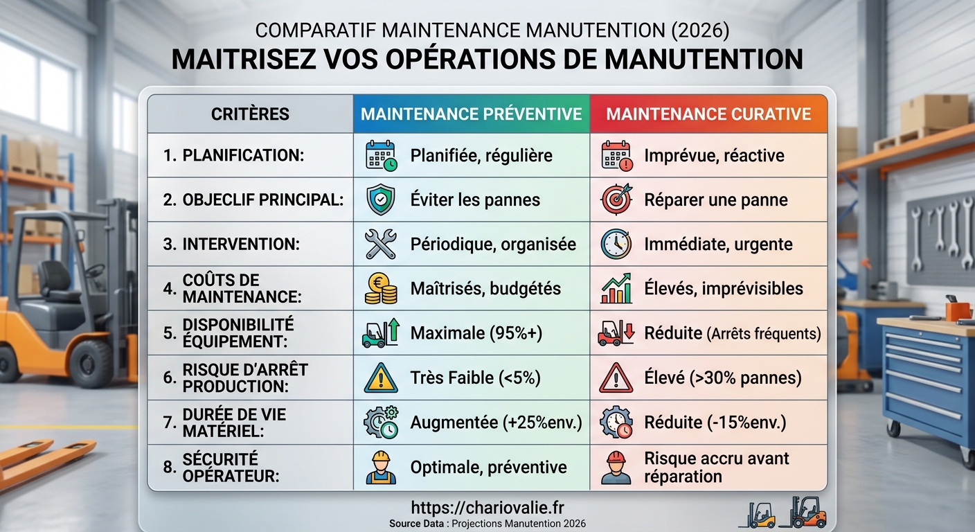 Tableau de comparaison des critères de maintenance pour équipements de manutention
