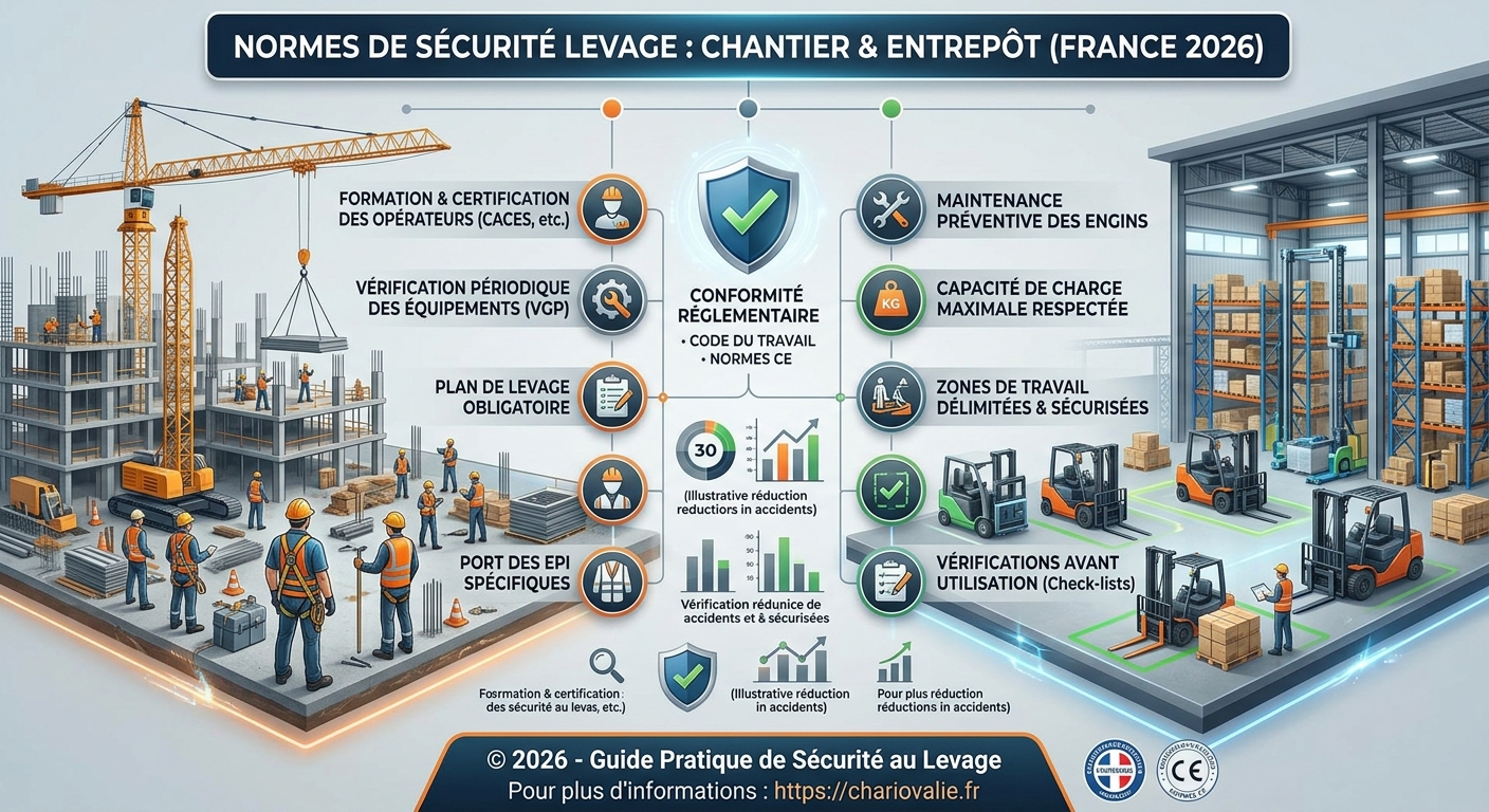 Normes sécurité levage : chantier et entrepôt en France 3 5 piliers des normes sécurité levage chantier et entrepôt en France