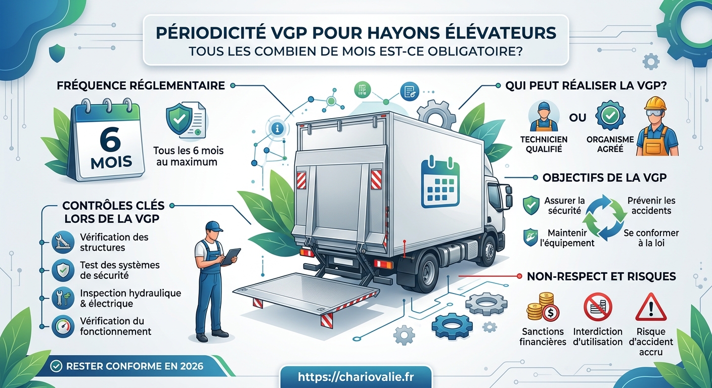 Périodicité VGP hayon élévateur obligatoire tous les 6 mois : schéma récapitulatif