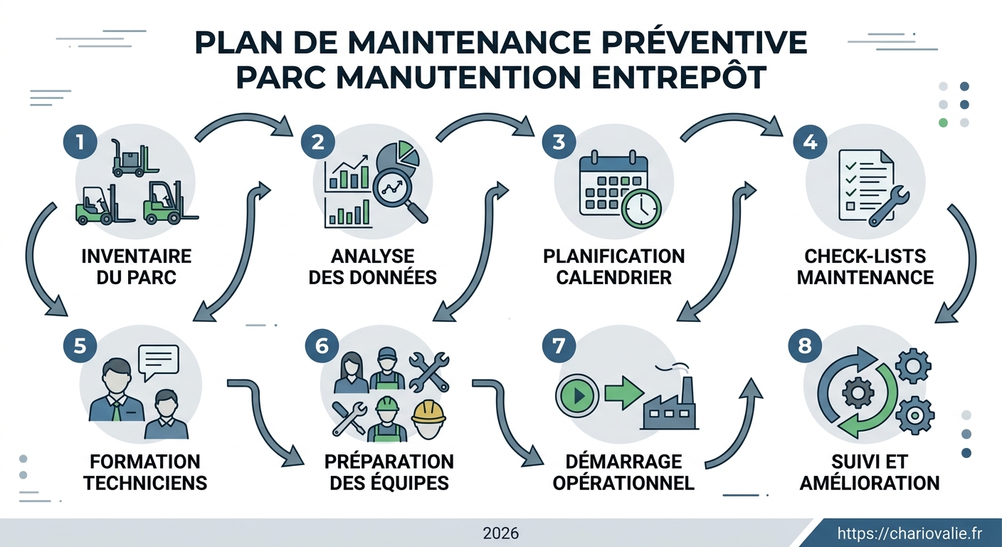 Schéma de processus d'automatisation du planning d'entretien parc manutention