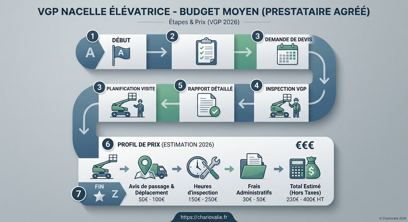 Schéma processus optimisation budget prix VGP nacelle élévatrice