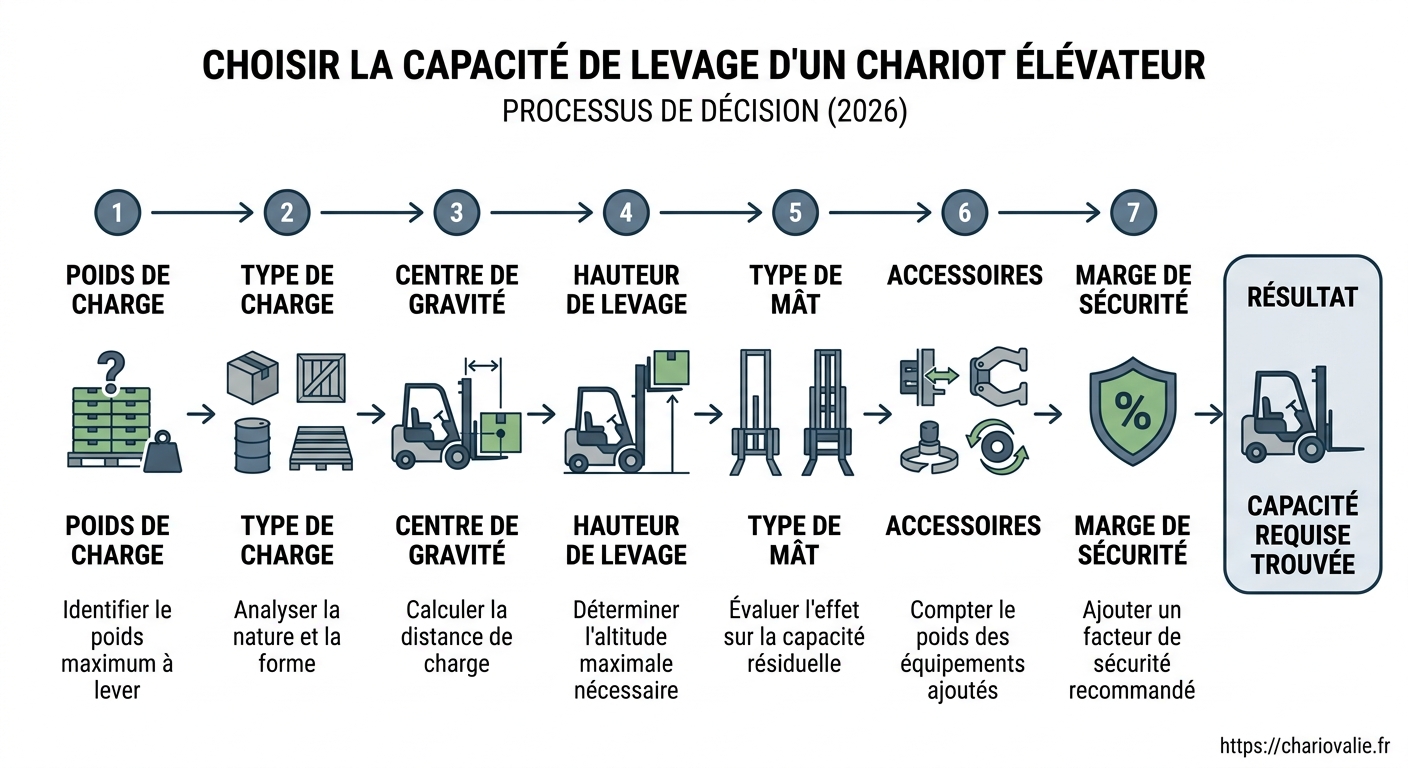 Schéma de processus pour choisir la capacité de levage d'un chariot élévateur