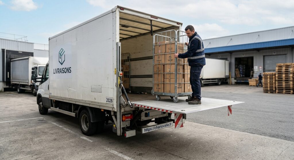 Hayon élévateur professionnel installé sur un camion de livraison