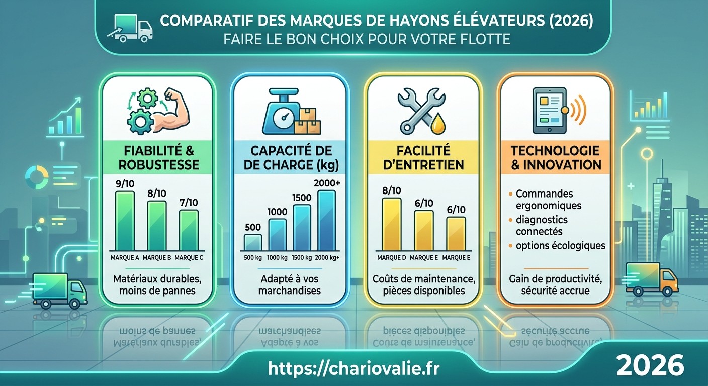 Comparaison indices de fiabilité et coûts maintenance sur 5 ans marques hayon