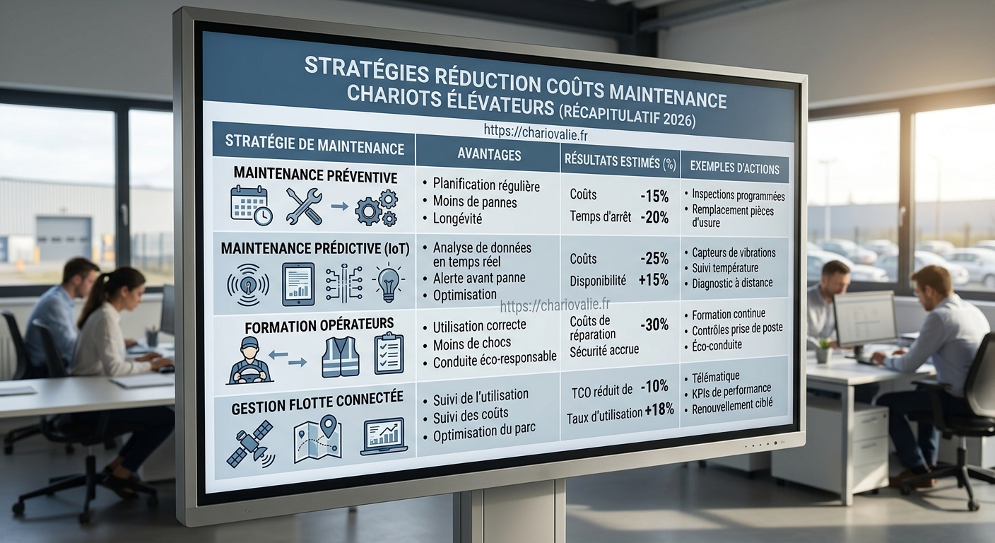 Tableau comparatif des stratégies de réduction des coûts de maintenance de parcs de chariots élévateurs
