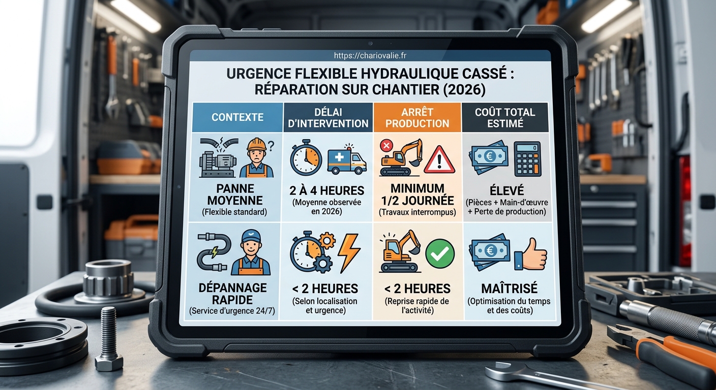 Tableau comparatif des délais d'intervention réparation flexible hydraulique chantier BTP