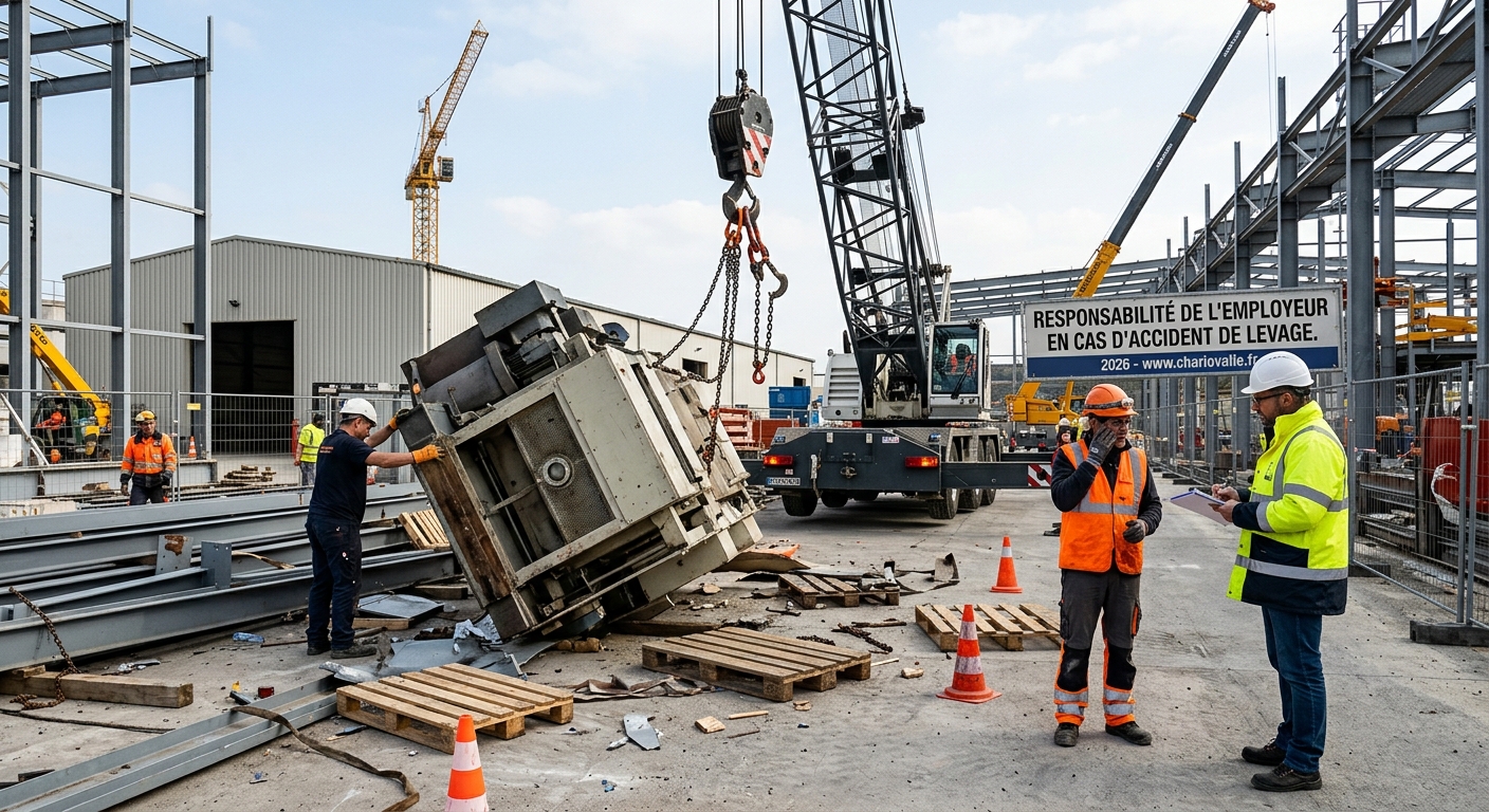 Opérateur effectuant une opération de levage sécurisée sur un chantier industriel