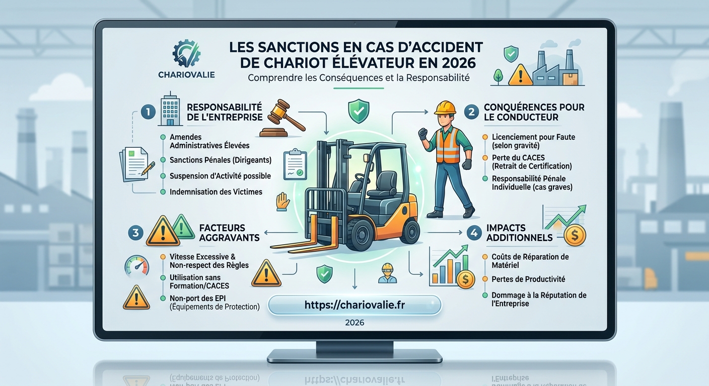 Infographie des 4 étapes des sanctions suite à un accident de chariot élévateur