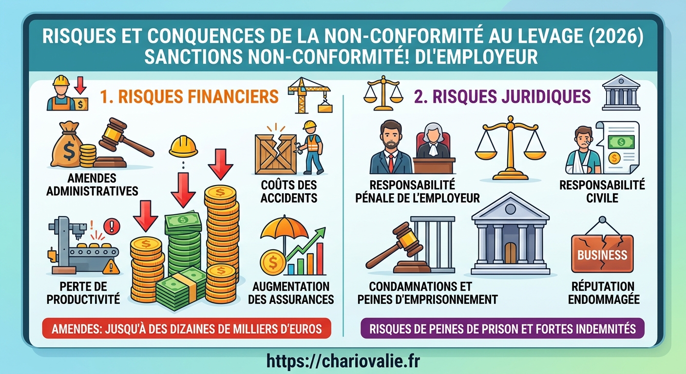Sanctions levage non conforme : risques pour l'employeur 4 Graphique de l'évolution des sanctions administratives non-conformité levage employeur 2026