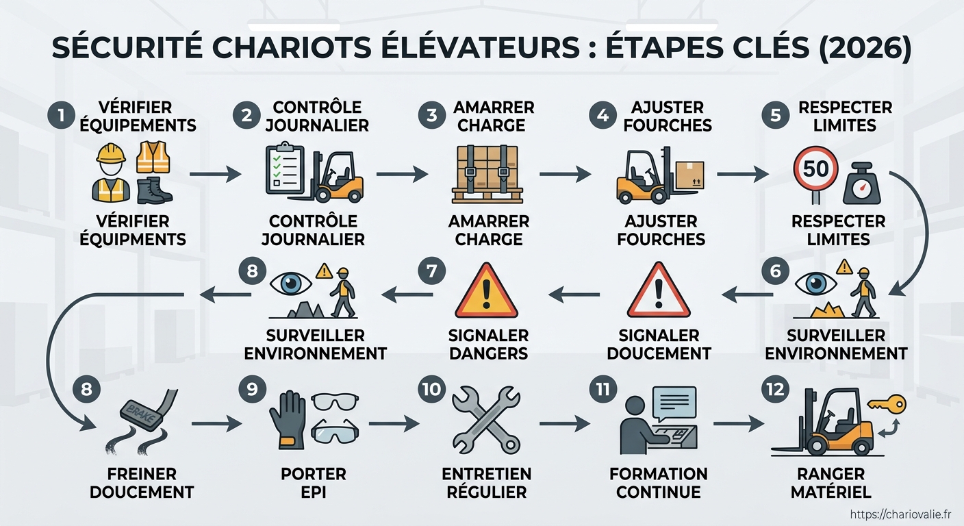 Processus de vérification quotidienne du chariot élévateur en entrepôt