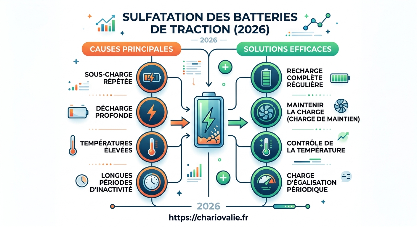 Graphique du taux de sulfatation d'une batterie de traction selon décharge et inactivité