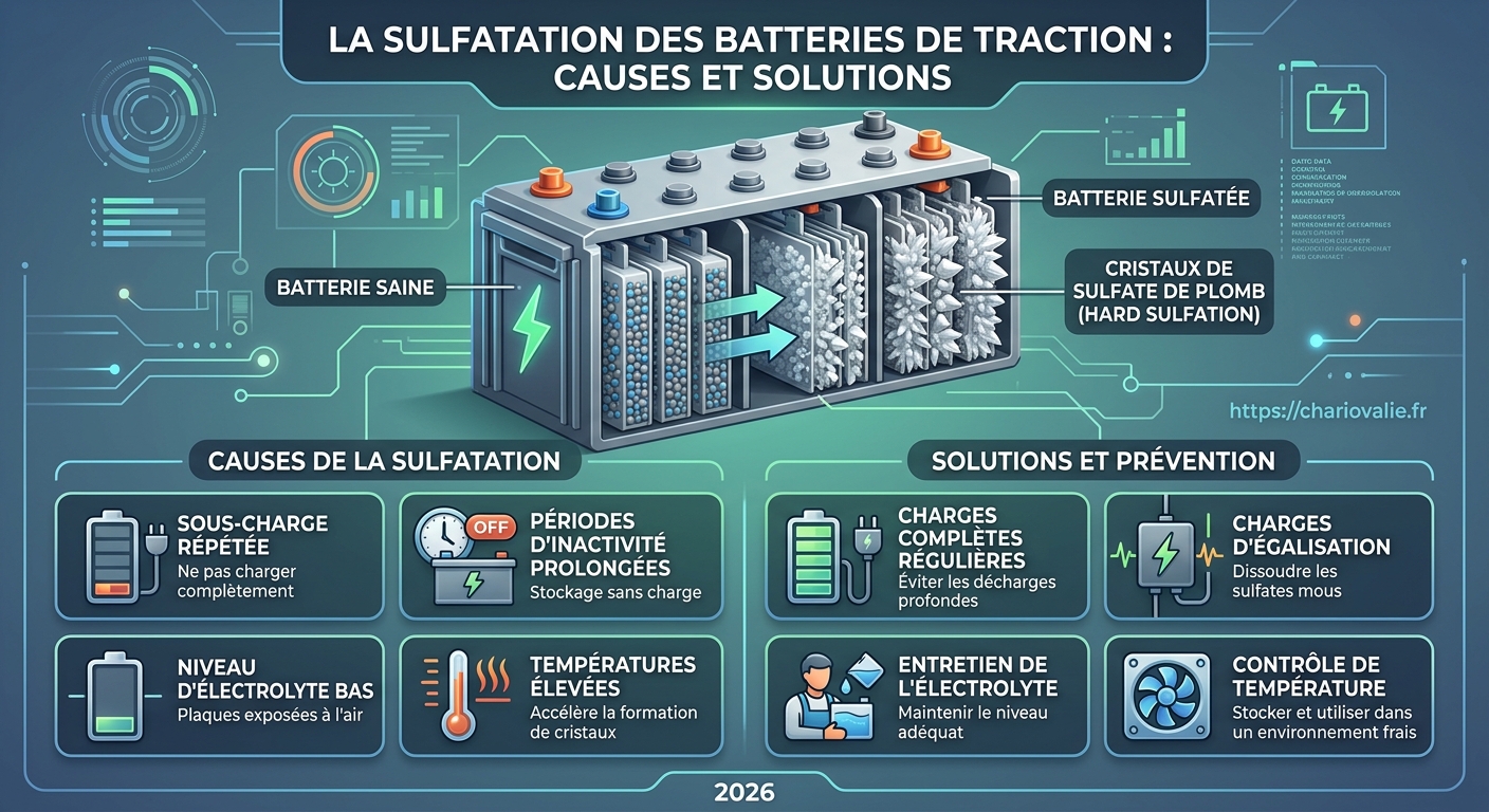 Schéma de la sulfatation d'une batterie de traction et solutions de désulfatage