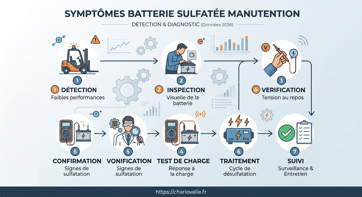 Schéma processus diagnostic sulfatation batterie manutention et protocole