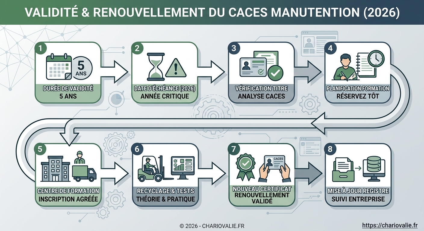 Schéma de processus pour renouveler la validité CACES manutention avant échéance