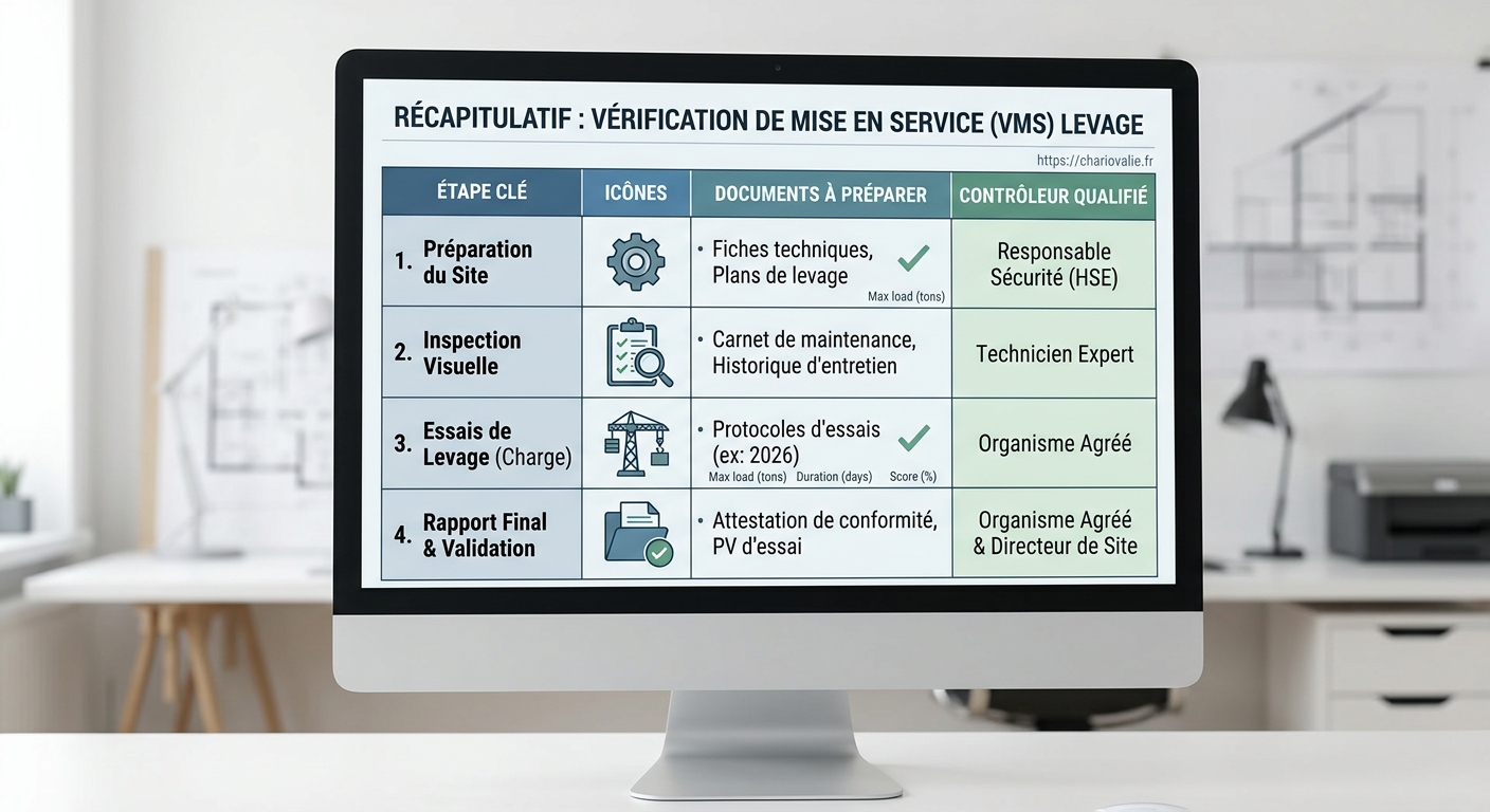 Tableau des documents obligatoires pour la vérification de mise en service levage