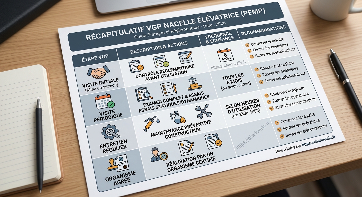 VGP Nacelle Élévatrice (PEMP) : Réglementation & Contrôle 3 Tableau des fréquences et périodicités de VGP pour nacelles PEMP