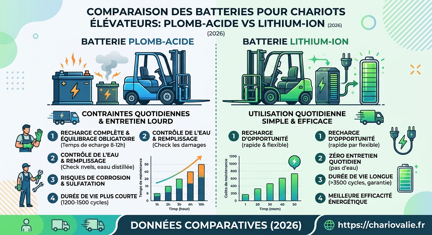 Graphique réduction 90% tâches maintenance batterie lithium chariot élévateur