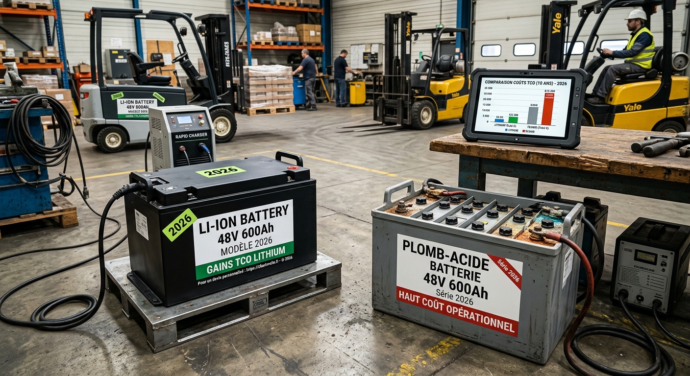 Prix Batterie Chariot : Plomb vs Lithium (TCO & ROI) 2 Comparatif prix batterie lithium chariot élévateur vs plomb pour flotte